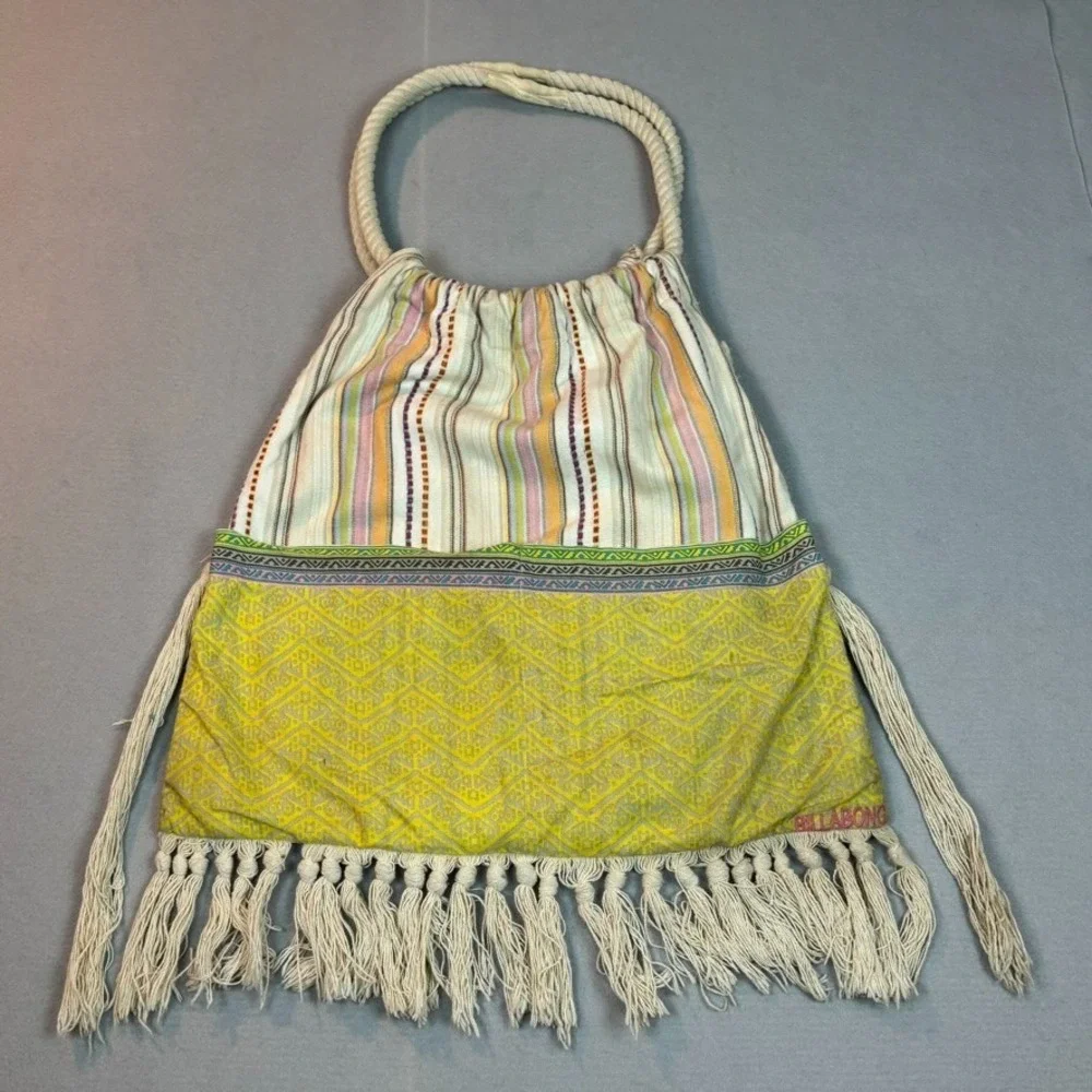 Billa Bong Y2K Boho Peasant‎ Hippie Fringe Colorful Beach Handbag Striped Floral